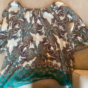 Womens 3x plus paisley dress shirt with bubble sleeves lose fit